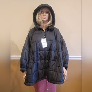 Zara women's hooded poncho, black, zip up, size M, runs large,  brand new